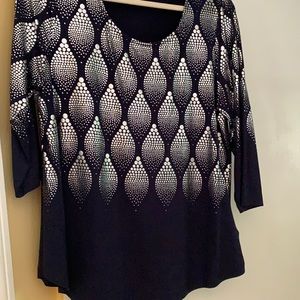 NAVY knit top with SILVER print.